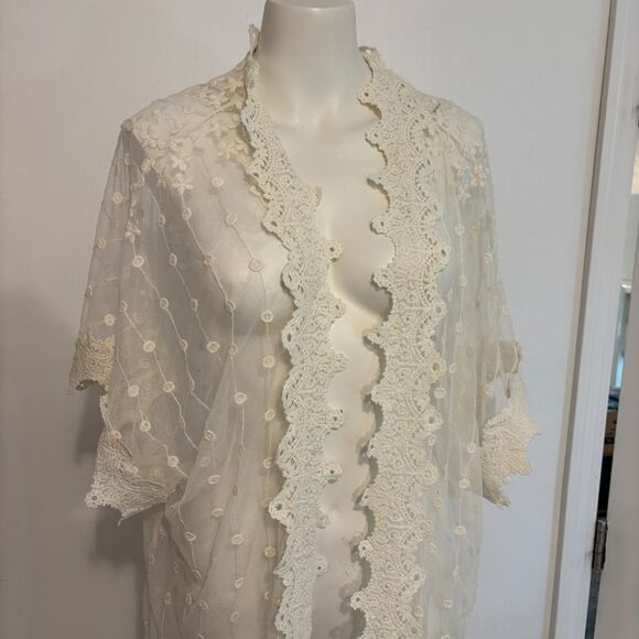 Forever 21 size 2x Boho Cottage Frilly Lacey Western Coquette Kimono Cardigan - Picture 6 of 7
